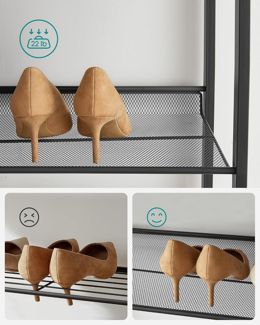 SONGMICS Shoe Rack, 8-Tier Shoe Organizer, Metal Rack for Garage, Set of 2, 4-Tier Stackable Shelf, with Adjustable Flat or Angled Shelves, 32-40 Pairs, Ink Black ULMR08B