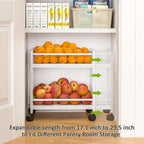1 Pack 2-Tier Expandable Pantry Floor Organizer Cart, Rolling Pantry Storage Cart with Wheel, Adjustable Can Organizer for Kitchen Pantry, Pantry Shelves and Storage Rack for Snacks, Vegetables, White