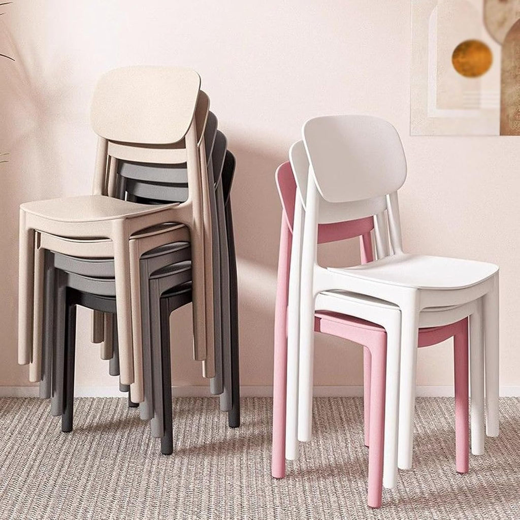 Plastic Stacking Chairs -Ergonomic Dining Stool Khaki-One-Piece Chairs,Sturdy, Seamless,Armless,high Back Support（1 Piece）(Black)
