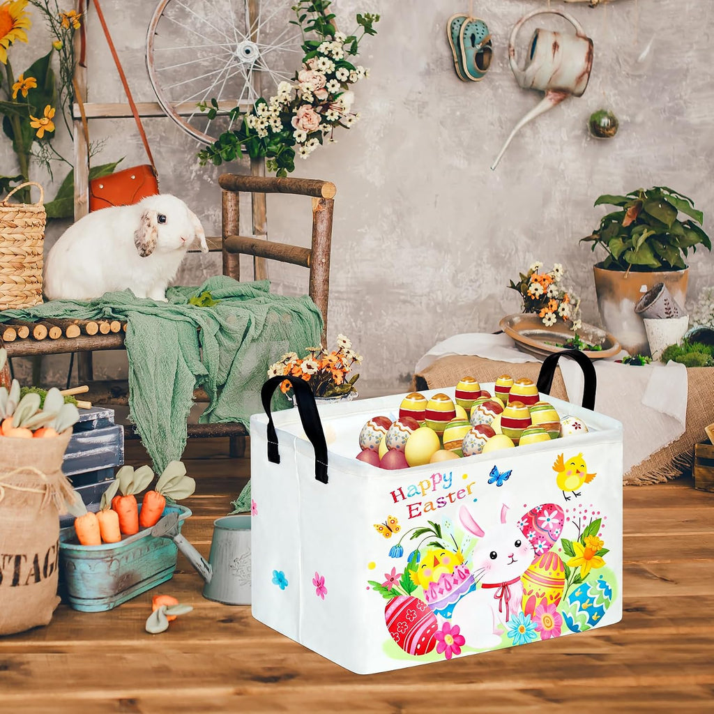Easter Storage Basket Easter Bunny Storage Bin Collapsible Nursery Hamper Clothes Box Book Shelf Basket Easter Bunny Eggs Decor Easter Gifts