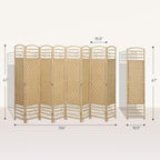 HOMCOM 8 Panel Room Divider, Folding Privacy Screen, 5.6' Room Separator, Wave Fiber Freestanding Partition Wall Divider, Natural