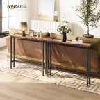 VINGLI 79" Console Table with Power Outlet, 5.9" Narrow Sofa Table Set of 2, Entryway Table with Charging Station & 4.9 Ft Extension Cord & Adjustable Feet, for Living Room, Hallway, Rustic Brown