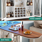 YITAHOME Mini Home Bar Unit with Wine Bar Cabinet & LED Light, Tall Height Large Bar Table with Wine Rack, Farmhouse Coffee Cabinet with Storage Glasses Hanger Footrest for Home Kitchen Pub, White