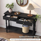 Console Table with 2 Drawers & Open Shelf, Black Retro Entryway Table with Storage Cabinets, Narrow Long Couch Table Behind Sofa for Living Room, Foyer, Hallway