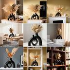 Liotww Hug Donut Ceramic Decorative Vase Set, Snuggle Hollow Modern Nordic Boho Style Vases for Home Decor Living Room Shelf Bookshelf Mantle Entryway Table Console Décor (Matte Black)