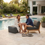 Gouchee Home Chamonix Outdoor/Indoor Ottoman Pouf Multi-Function Lounger Stool Footrest with Filling Beige
