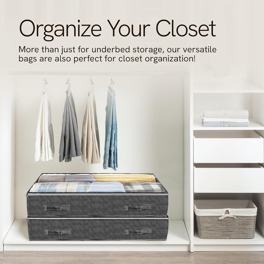 Reli. 90L Under Bed Storage Containers (8 Pack) | Closet Organizer with Clear Window | Underbed Storage Bins for Towels, Sweaters, Linens | Large Organizer for Closet (Gray)