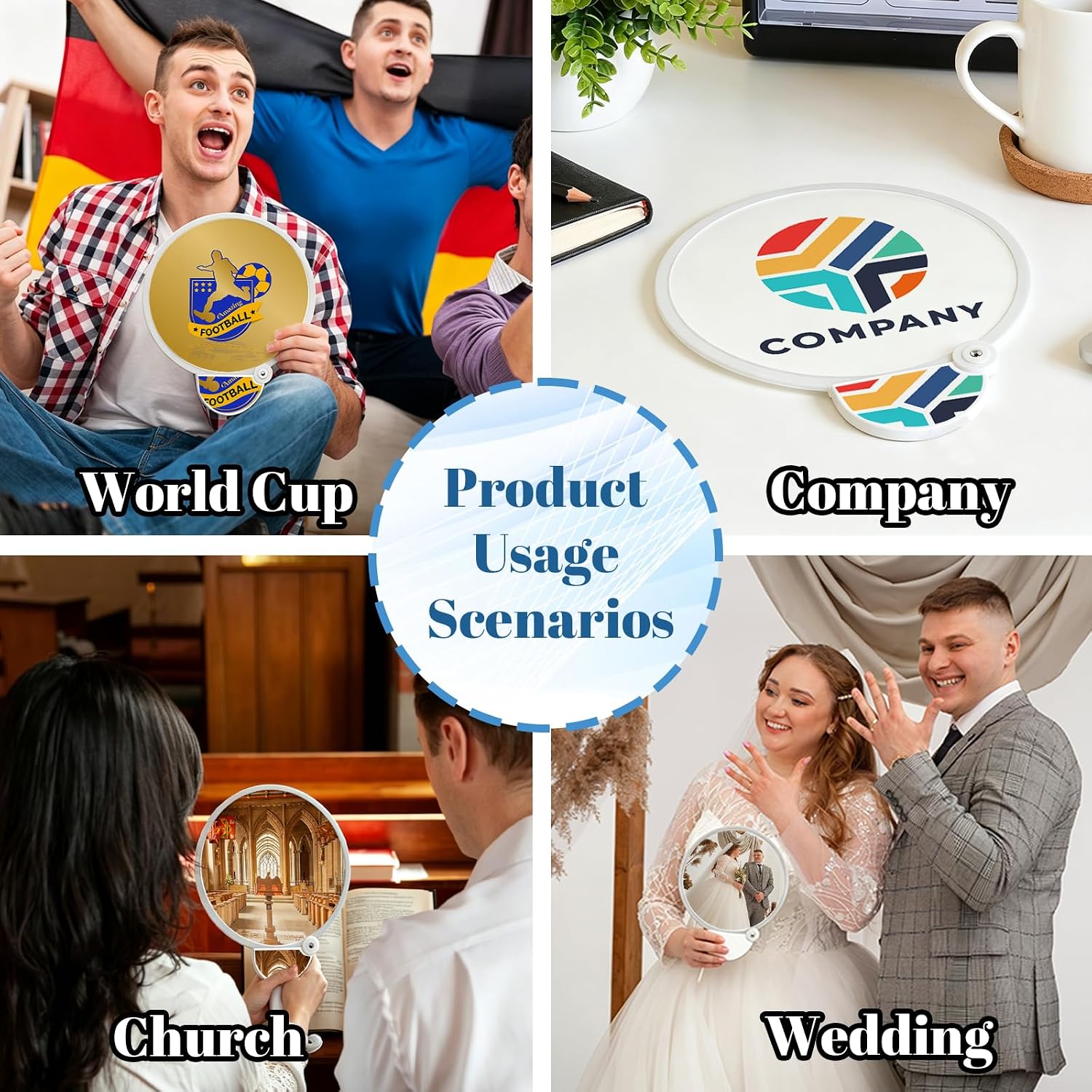 HJX 100Pcs Custom Folding Fans with Logo Text, Personalized Foldable Flying Disc Fans Bulk for Trade Shows Party Wedding Favors Advertising Summer Events Company Promotional Items(100)