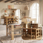 Tribesigns 55.1-Inch Kitchen Island with Seating and Storage, 3-Tier Large Farmhouse Island Table with Large Countertop and Leg Room for Kitchen Dining Room (Rustic Brown)