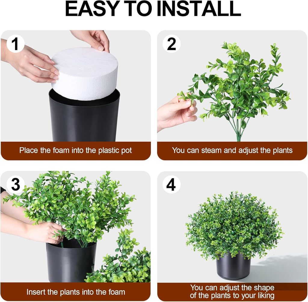 Fake Plants Artificial Plants Outdoor for Spring Summer Decor, 2 Pack Boxwood Fake Potted Plant Artificial Greenery Realistic UV Resistant Faux Outdoor Plant with Pot for Outside Porch Garden Patio