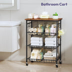 SWTYMIKI 24.4''x15.7'' Rolling Microwave Cart - 4 Tier Microwave Table Stand with 6 Storage Baskets, Coffee Bar with Wheels, Kitchen Utility Cart Shelf Rack Organizer for Vegetables, Potato, Brown