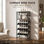 3-Tier Wine Rack Freestanding Floor with Glass & Storage Racks | Space-saving corner wine bar cabinet, sturdy build for kitchen, living room & home bar, stores wine bottles & bar accessories