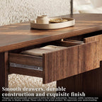 63 Inch Fluted Console Table with Drawers, Entryway Table with Storage, Modern Rounded Hallway Table for Narrow Spaces（Brown）