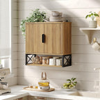 FiveWillowise Fluted Bathroom Wall Storage Cabinet with Open Shelf, Floating Wall Mounted Medicine Cabinet with Adjustable Shelves, Over The Toilet for Bathroom, Laundry Room, Kitchen, Natural Oak