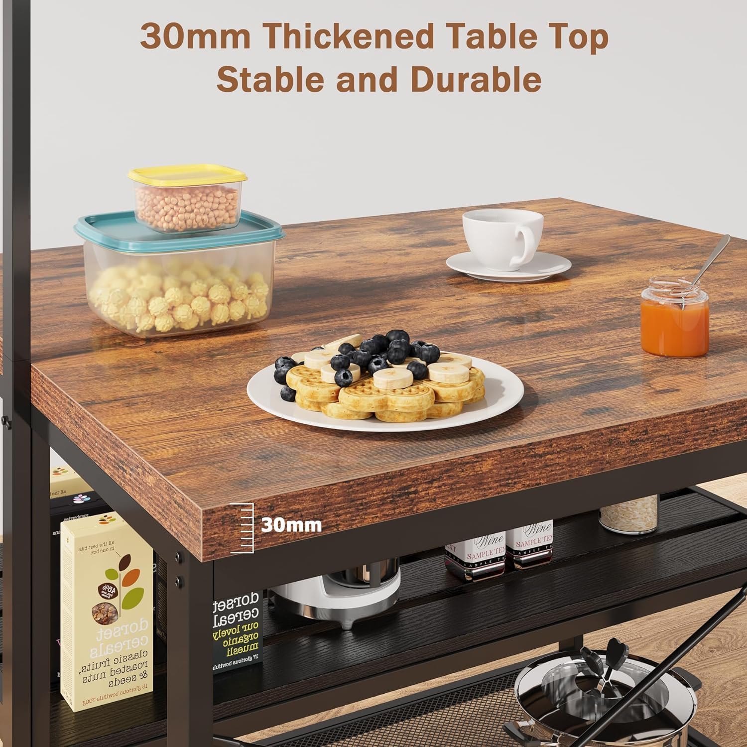 IDEALHOUSE 42" Kitchen Island with Storage & Seating - 3-Tier Bakers Rack, Microwave Stand with 5 Hooks, Multi-Function Island Table for Kitchens (42"×28"×72")