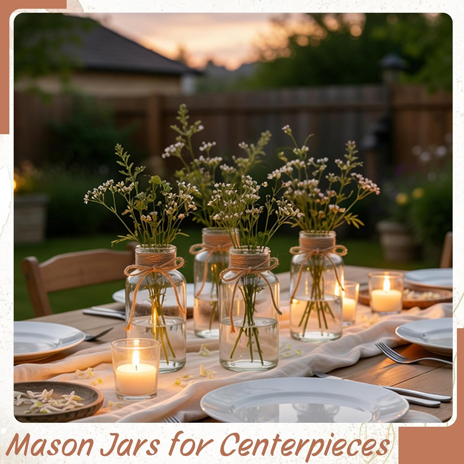Vintage Glass Flower Vase, Farmhouse Glass Centerpiece Vases Mason Jars for Weddings, Parties & Home Decor Bulk (6, Transparent)