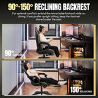 Dowinx Big and Tall Gaming Chair 350LBS, Racing Style Ergonomic Computer Chair with Side-Mounted Recline Control, Footrest & Massage Lumbar, High Back Chair with Embroidered Design for Work, Black