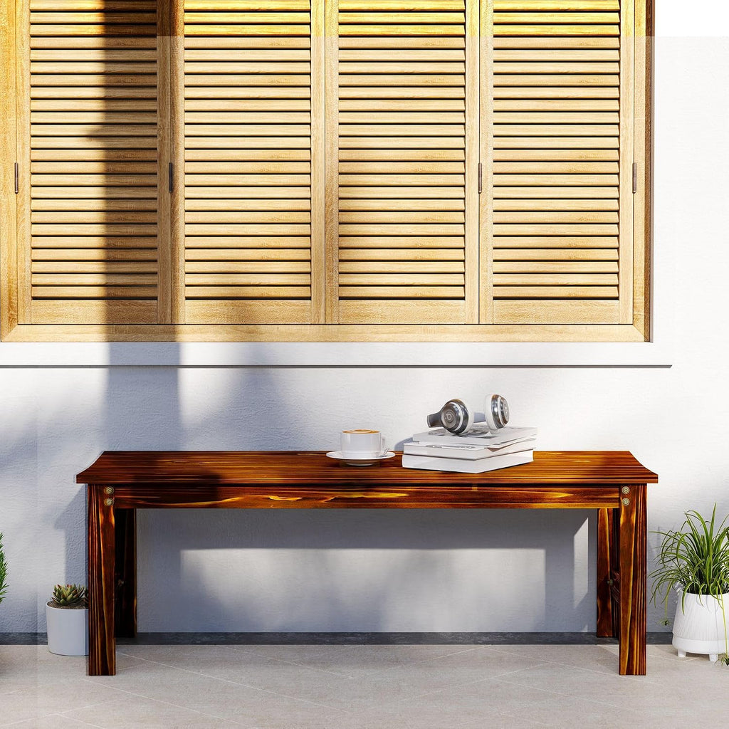 Two-Seat Wooden Park Bench with Slatted Design