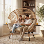 Double Egg Chair with Cup Holder Outdoor Indoor,2 Person Oversized Wicker Lounge Chair with 8” Thicken Cushions & Rain Cover 700lbs for Patio Balcony Porch Living Room