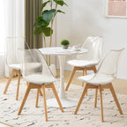 Dining Chairs Set of 4, Clear Acrylic Dining Chair Modern Transparent Chairs with PU Leather Cushions Seat & Wood Legs, Side Chairs for Dining Room Kitchen Restaurant Balcony (White)