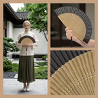 DOITOOL Vintage Style Folding Handheld Fan with Bag Classical Chinese Dance Fan for Performance Travel and Party 15.74 X 8.66 Inch