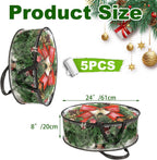 MUXHEL 5 Pcs Christmas Wreath Storage Bags, 24" Dia Round Wreath Storage Containers, Clear, Tear Resistant, Black