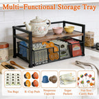 Tea Bag Organizer, Wooden Tea Storage Box with Metal Drawer, 8-Compartment Tea Bag Holder, Tea Station Display Case for Countertop Kitchen, Office, Pantry