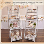 Sintuff White Wooden 4-tier Foldable Ladder Shelf, Sturdy Dessert & Snack Display Stand for Birthday Party & Wedding, Indoor Stand Corner Storage Bookshelf, Rustic Storage Rack, No Tool Assembly