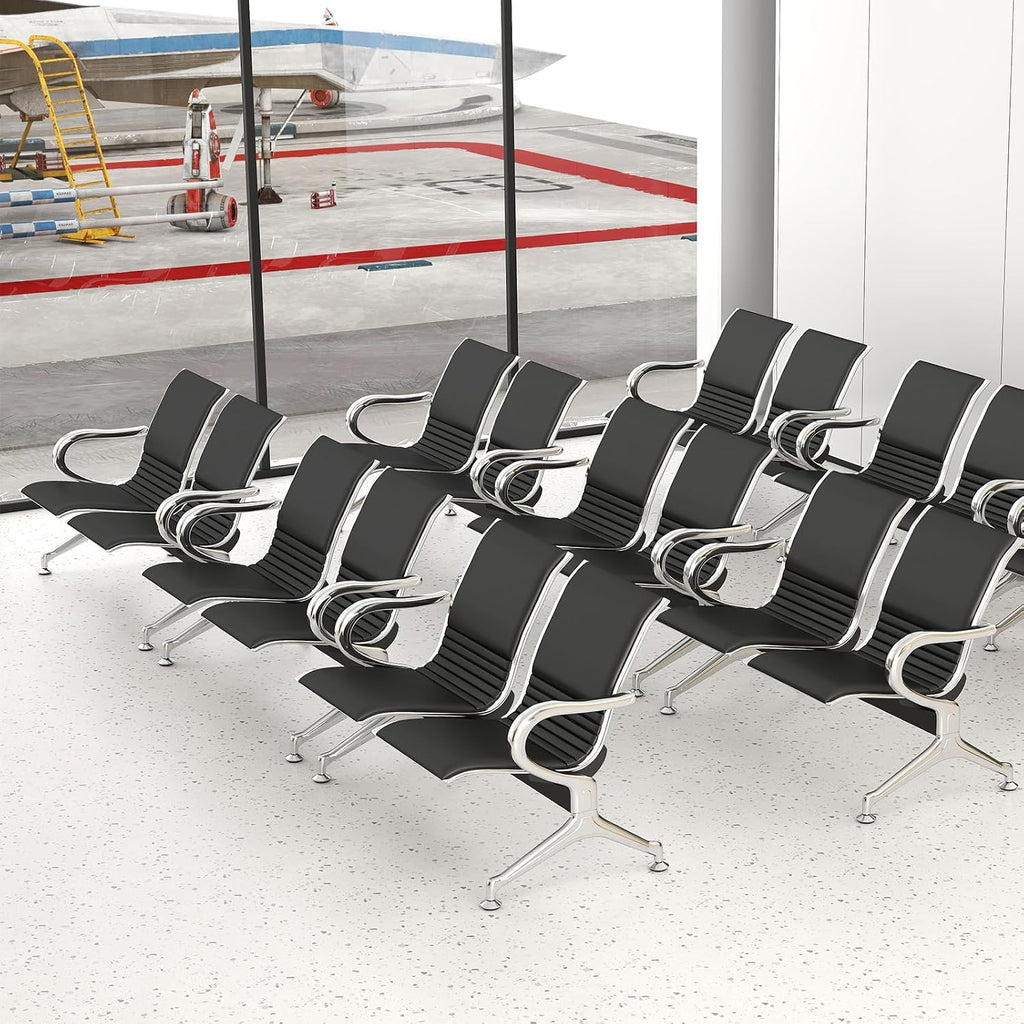 Kinsuite 2-Seat Waiting Room Bench - All PU Leather Waiting Room Chairs with Arms & Non-Slip Foot Mats, Reception Chairs Guest Chair for Office Airport Bank Salon, Black
