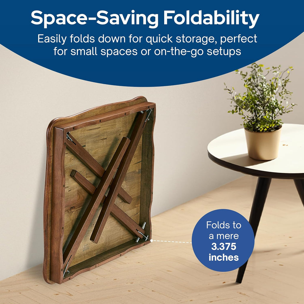 MECO Stakmore Stylish Durable Versatile Square Solid Wood Scalloped Edge Compact Folding Traditional Card Table for Home Use, Cherry