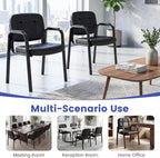 Giantex Waiting Room Guest Chairs Set of 2, Leather Office Reception Chairs with Padded Armrests, Metal Frame, Stationary Side Chairs No Wheels for Conference Meeting Lobby Home, Black