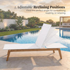 Menlo Stacking Teak & Sling Chaise Lounge Set of 2 — Grade A Teak Adjustable Pool Chairs with Wheels & 5-Position Backrest — Luxury Fully Assembled Poolside Furniture (White)