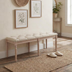 Giantex 47.5-inches Upholstered Dining Bench, Button-Tufted Table Bench with Carved Rubber Wood Legs, Padded Seat, Load 440Lbs, Vintage End of Bed Ottoman for Entryway, Living Room, Bedroom (1,Beige)