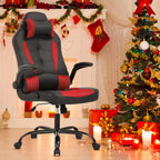 Red Gaming Chair, Ergonomic High Back Executive Office Chair with Flip-Up Arms, Adjustable Height, PU Leather, 300 lbs Weight Capacity