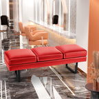 Furmax Waiting Room Chairs Faux Leather Office Guest Chair, 59.6 Inches Conference Room Chairs 3 Seats Upholstered Reception Bench, Lobby Furniture for Salon and Shop, Red