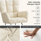 Furniliving Nursery Rocking Chair Upholstered Glider Rocking Chair Modern Accent Chair Padded Seat Reading Chair with High Backrest Comfy Chair for Living Room, Bedroom, Nursery, White, Teddy
