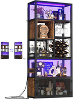 Armocity 82.6" Tall Bar Cabinet with Power Outlets & LED Lights, Liquor Cabinet Bar for Home, Reversible Coffee Station Wine Cabinet with Glass Holder & Wine Rack for Small Space, Rustic Brown