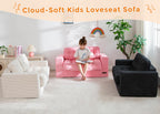 MAXYOYO Kids Bean Bag Chair, Upholstered Bean Bag Sofa Cloud 2-Seat for Boys and Girls, Boneless Couch with Tufted Cushion & Pillows, Kids Sofa in A Box, No Assembly Required, Black