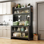 JOYBASE Kitchen Pantry Storage Cabinet with Doors and Wheels, 65" Tall Freestanding Buffet Pantry Cabinet with Microwave Stand Pantry with Storage (Dark Gray, Steel)