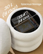 SONGMICS Vanity Stool, Round Ottoman with Storage, Upholstered Foot Stool, Removable Lid, for Living Room, Bedroom, Easy Assembly, 16.9 x 16.9 x 18.5 Inches, Teddy Fleece, White ULOM015WD01