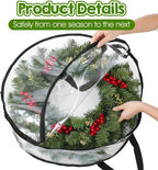 5 Pcs Wreath Storage Container, 24 x 8 Inch Clear Wreath Storage Bag with Handles Waterproof Christmas Garland Storage Holder for Xmas Seasonal
