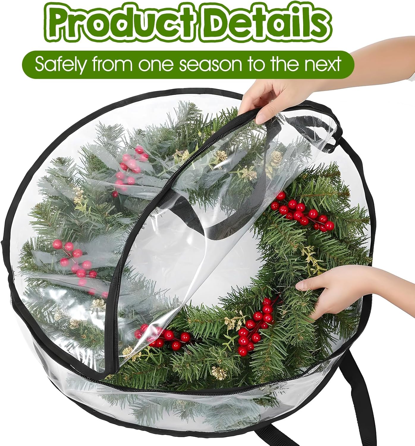 5 Pcs Wreath Storage Container, 24 x 8 Inch Clear Wreath Storage Bag with Handles Waterproof Christmas Garland Storage Holder for Xmas Seasonal