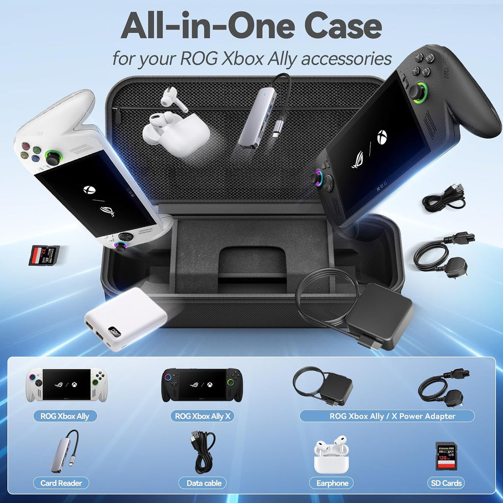 LVVIL Hard Shell Carrying Case for ASUS ROG Xbox Ally/X (2025), Protective Travel Bag Fit ROG Game Console and Adapter with Screen Protector & Thumbstick Cap, for Electronics Cases