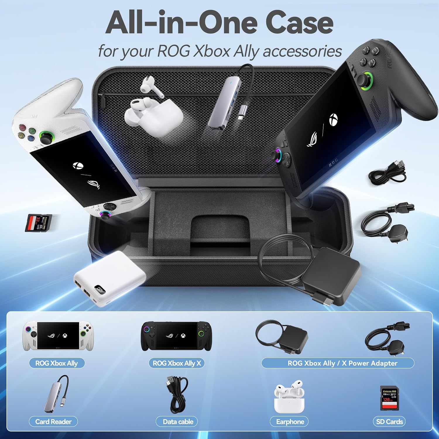 LVVIL Hard Shell Carrying Case for ASUS ROG Xbox Ally/X (2025), Protective Travel Bag Fit ROG Game Console and Adapter with Screen Protector & Thumbstick Cap, for Electronics Cases