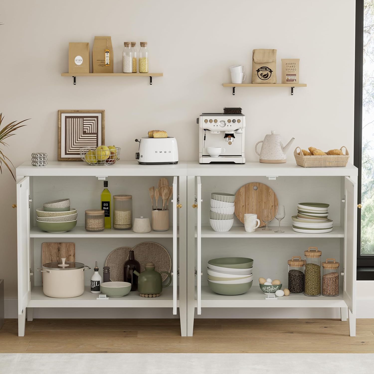 1pcs Modern Buffet Cabinet with Storage Sideboard Cabinet Wood cabinets for Kitchen,Living Room,Hallway Antique White