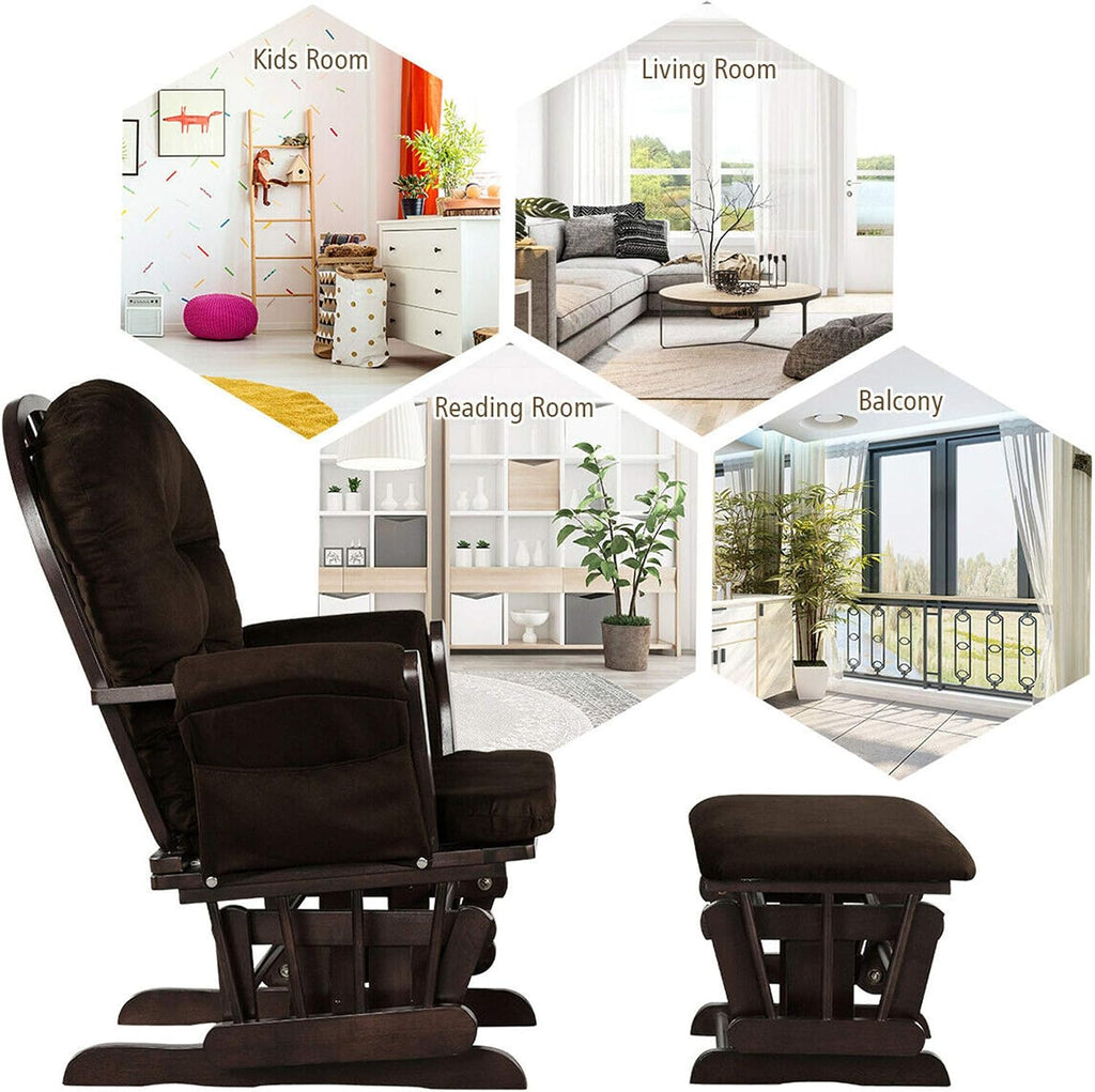 DORTALA Baby Glider Rocker with Ottoman, Multi-Position Glider with Cleanable Upholstered, Smooth Rocking Motion, Nursery Glider & Ottoman Sets for Nursing Baby, Reading, Brown
