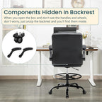 Drafting Chair 500Lbs, Tall Office Chair for Standing Desk, High PU Leather Executive Office Chair with Flip-up Armrests, Ergonomic High Chair with Adjustable Foot Ring, Comfy Stool Chairs, Black
