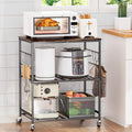 Abiglifty 3-Tier Rolling Kitchen Cart, Microwave Cart with Lockable Wheels, Kitchen Utility Cart, Mobile Microwave Stand with Storage for Living Room, Office, Balcony, Bathroom, Black