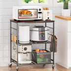 Abiglifty 3-Tier Rolling Kitchen Cart, Microwave Cart with Lockable Wheels, Kitchen Utility Cart, Mobile Microwave Stand with Storage for Living Room, Office, Balcony, Bathroom, Black
