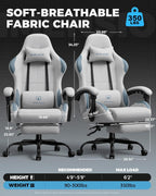 GTPLAYER Gaming Chair Fabric with Pocket Spring Cushion,Computer Office Chair with Lumbar Support for Adults Linkage Armrests and Footrest Ergonomic Gamings Chairs Height Adjustable Gray